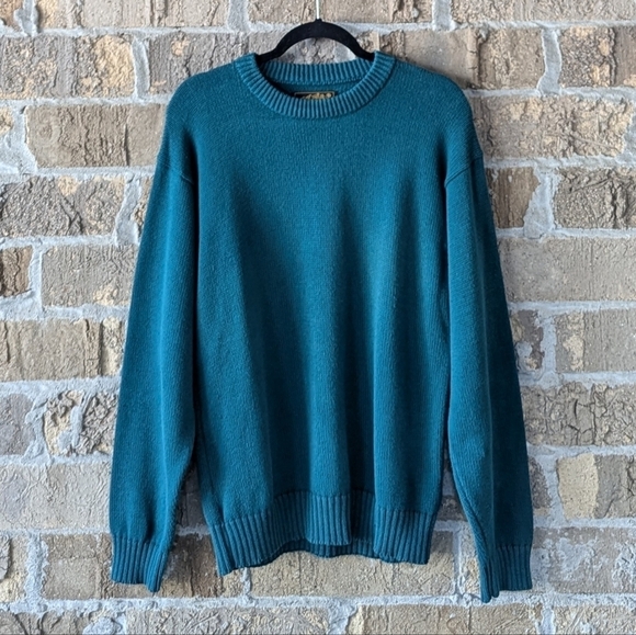 Vintage 90s Eddie Bauer 100% Cotton Green Crew Neck Sweater Small - Picture 5 of 5